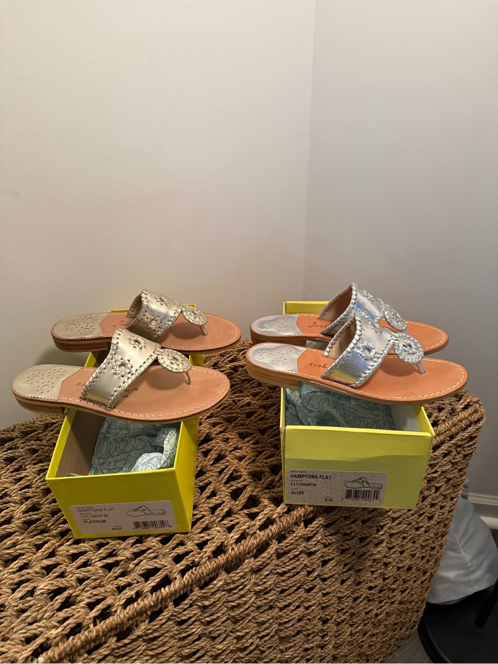 Jack Rogers Metallic Silver Thong Sandals - Leather Slide Flats